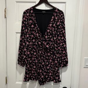 Express Black and Pink Floral Romper